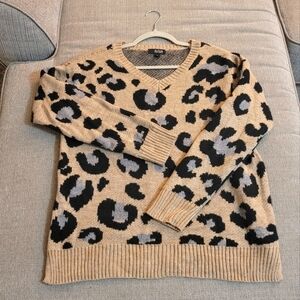 ana A New Approach Animal Cheetah Print Acrylic Sweater Size Small